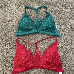 Victorias Secret Body By Victoria Padded Lace Bralette Sz M Lot Of 2 Red/ Green